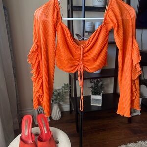 Zara Bright Orange Gathered Top